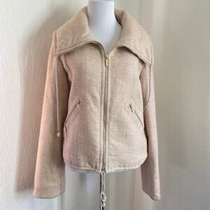 Carolina Herrera Beige 90% Baby Alpaca Zip Jacket High Collar Siz6 Made in Italy
